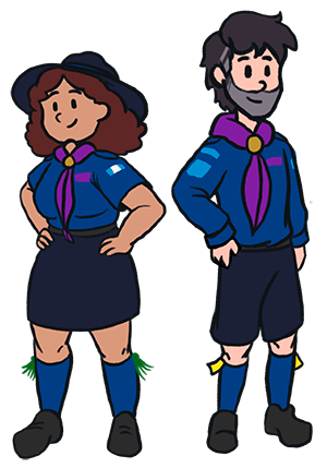 Ilustración voluntarios adultos en el movimiento scout